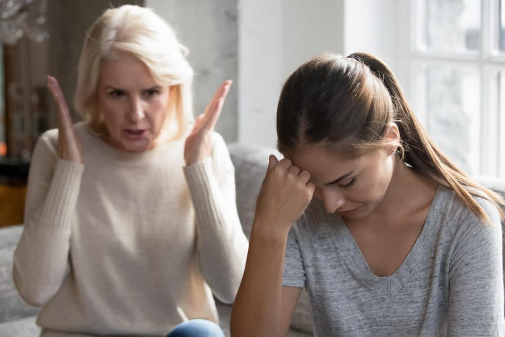 Mother argues with adult daughter